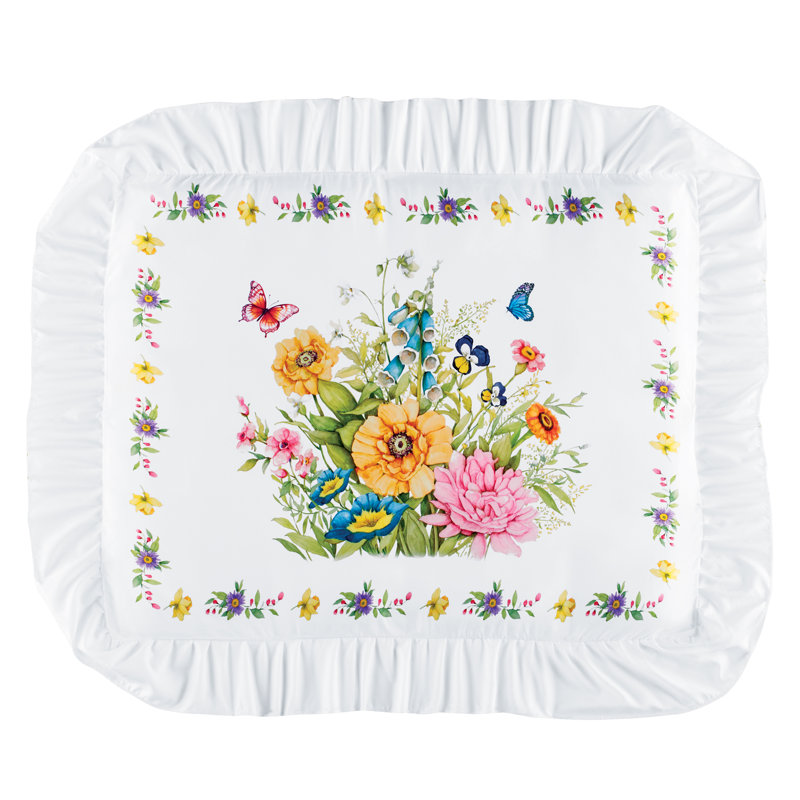 Colourful Poppy and Butterflies Ruffled Edge Pillow Sham
