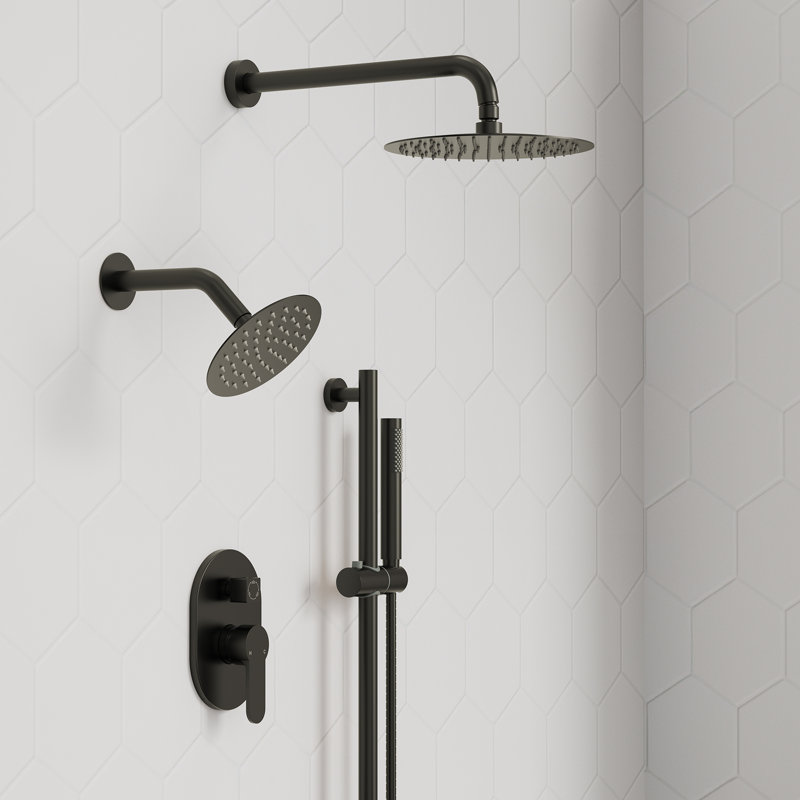 Système de douche à pression équilibrée, douchette à double effet de pluie 10 po avec douche à main, Noir mat