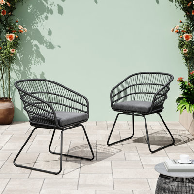 Gray Outdoor Dining Chairs, 2Pcs With Cushions. Wrap And Tub Structure. Stable Comfortable Water- 23.98" W X 23.94" D 31.04" H. 300 Lbs Weight Capacity Chair Bohemian -Wrapped Water-.