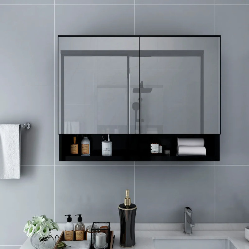 Arnez Glass Wall Bathroom Cabinet, Black
