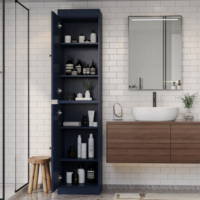 16.5" W Solid Wood Bathroom Cabinet, Navy