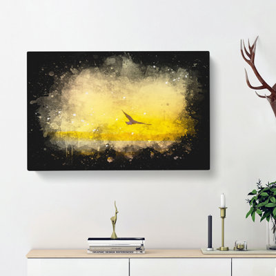 Seagull Flying Over The Beach - Wrapped Canvas