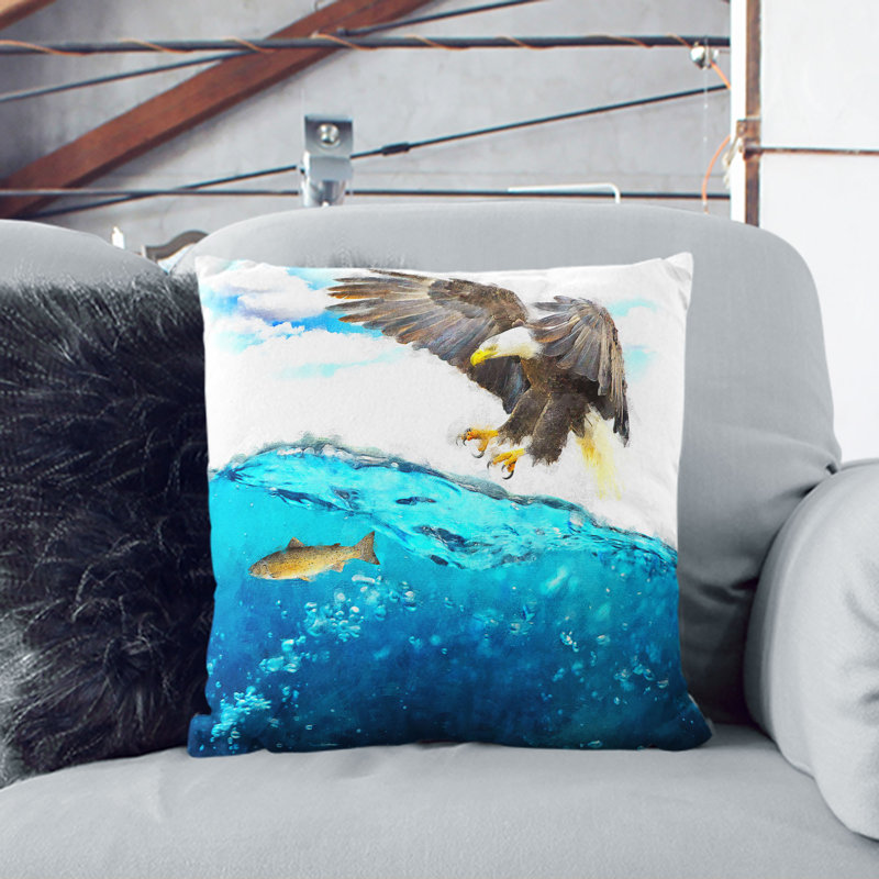 Eagle Hunting for Fish Cushion with Filling, 55cm H x 55cm W x 20cm D