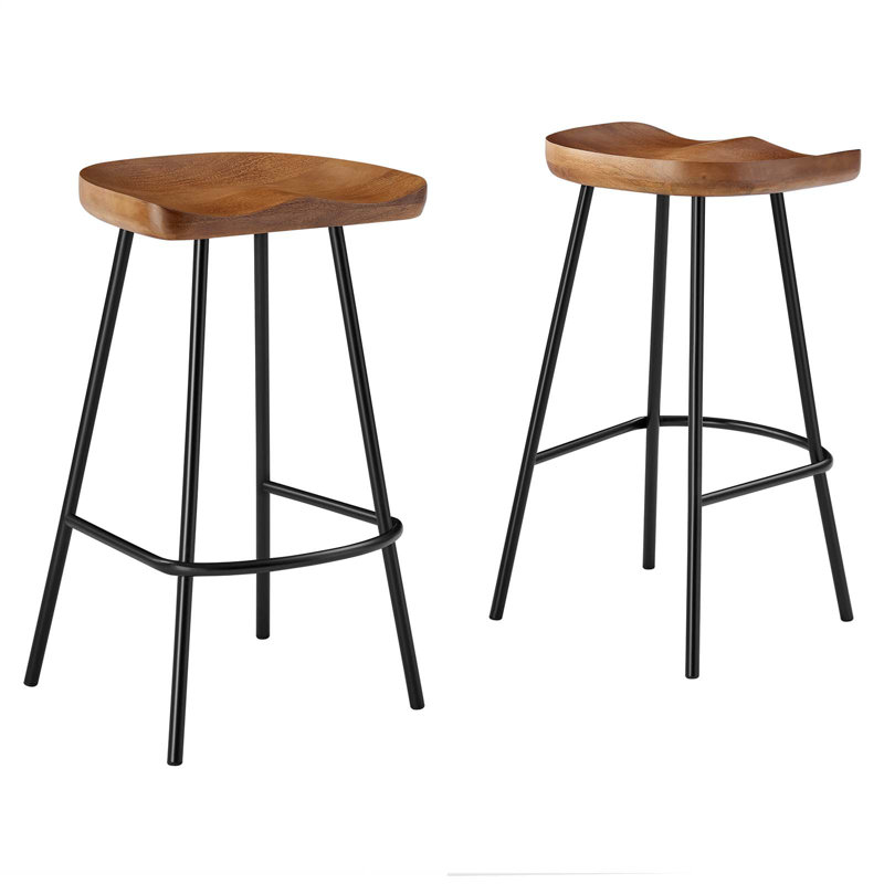 Concord Backless Wood Bar Stools - Set Of 2 In Black, Counter Stool (26.5" Seat Height), Walnut