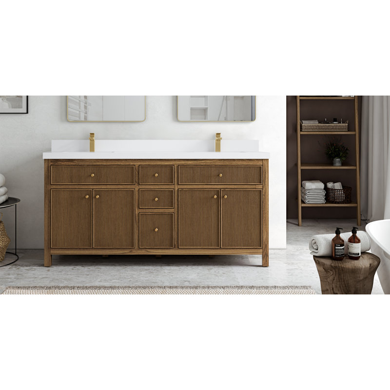 Sonoma 72'' Double Bathroom Vanity with Top, White, Brown