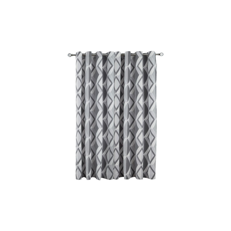 Diamond Geo Cotton Semi Sheer Curtain Pair, Gray, 117 x 183 cm