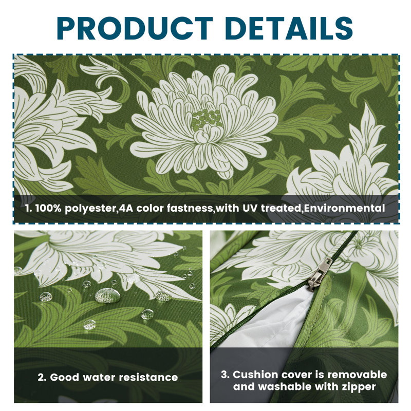 Coussin de siège intérieur / extérieur, 2, Fleurs vertes