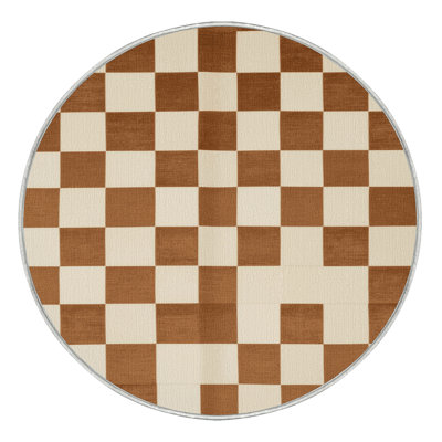 Machine Washable Checkered Beige Area Rug
