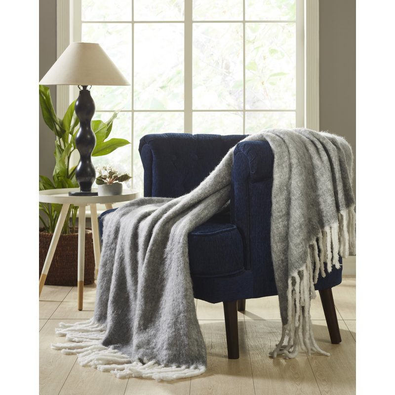 Jeté gris en mélange de laine et acrylique Aurora Mohair