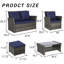 Ensemble de meubles de patio en osier 6 pièces avec repose-pieds et table basse en verre trempé-2130265200