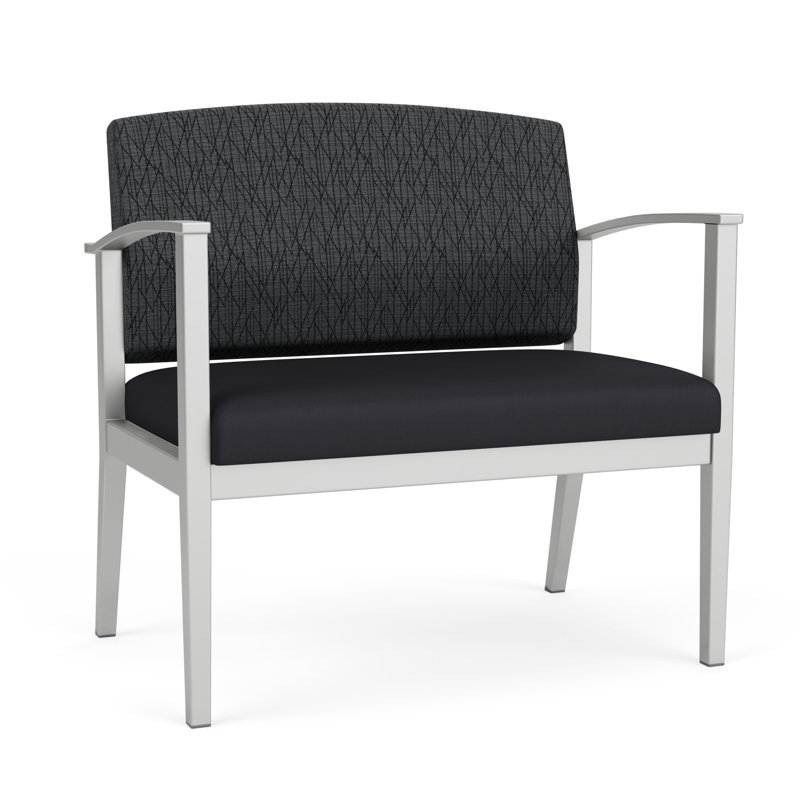 Chaise en acier Amherst, Portes ouvertes en tissu noir, Argent