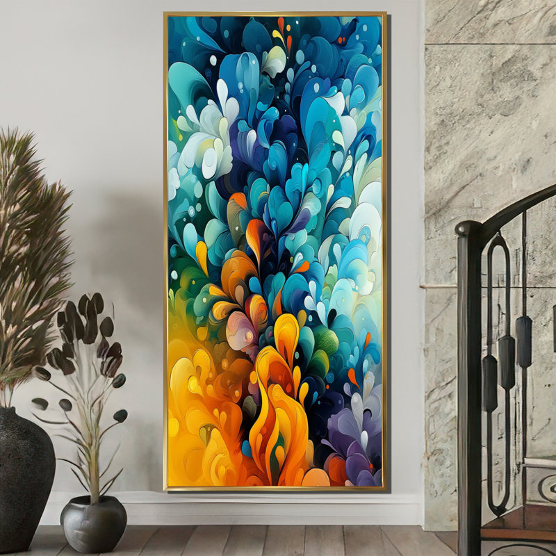 «Novae Colorful Lyrical Abstraction Dream Fragments III», art mural abstraction lyrique, H 60 po x l 28 po, Doré