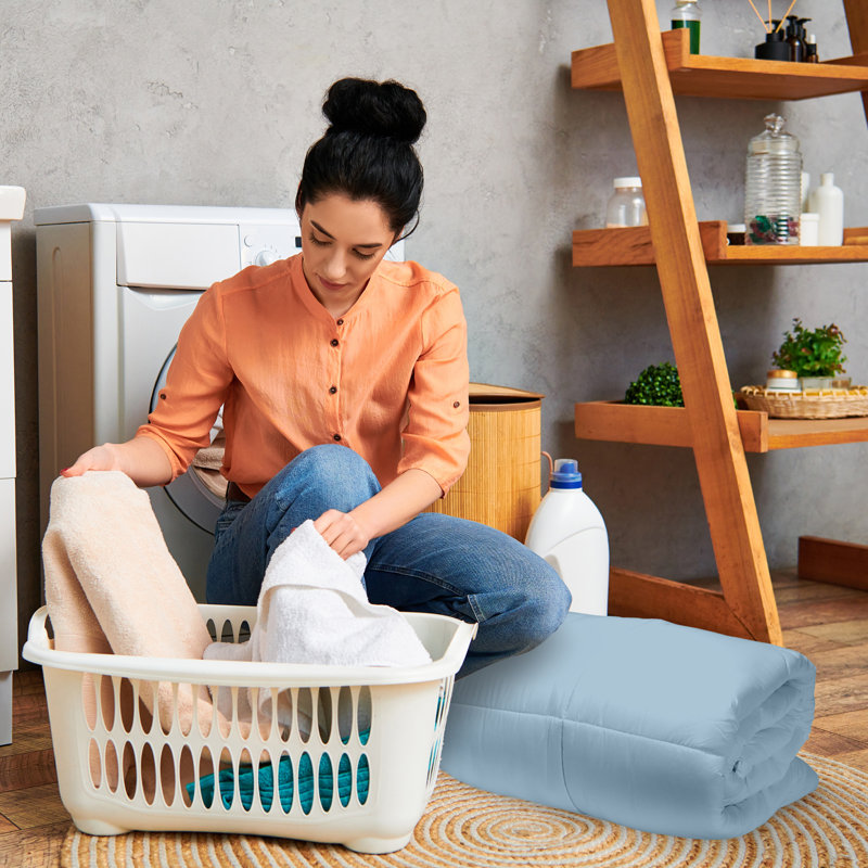 Édredon en duvet synthétique hypoallergénique toutes saisons, Bleu clair, Édredon simple 