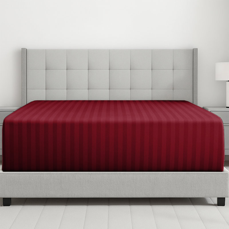 Microfiber Striped Fitted Sheet, Burgundy, Super King (6')