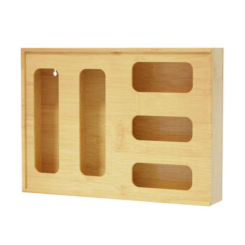 Bamboo Bag Storage Organizer for Kitchen Drawer, 1 Box with 5 Slots, Compatible with Gallon, Quart, Sandwich & Snack Variety Size Bags