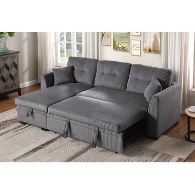 81.5“ Corduroy Chaise Sofa With Pull Out Bed, Compact Sleeper Sofa Space-Saving Design for Small Spaces, Apartments & Guest Rooms