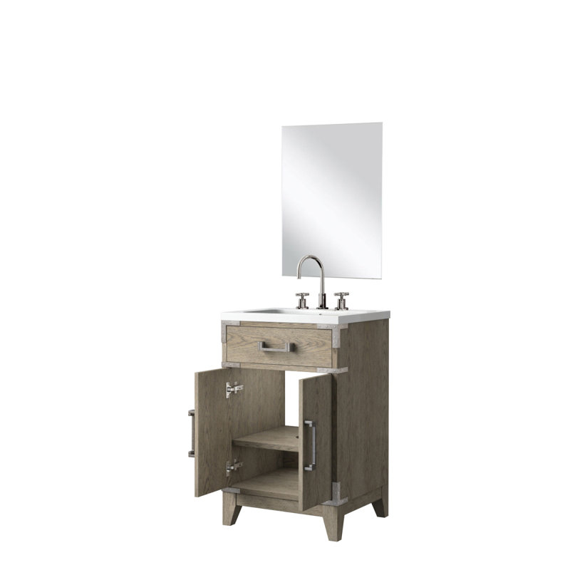 Ensemble de meuble-lavabo simple en chêne gris l 20 po x P 18 po, comptoir en acrylique, miroir et robinet 18 po