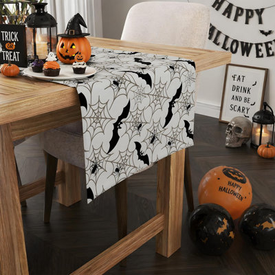 Halloween Decorations - Bats Spider Web Table Runner | Halloween Party Favors for Indoor Outdoor - Halloween Decor Supplies Backdrop Tablecloth for Home Office Kitchen