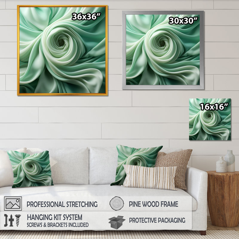 «Green Soft Fractal Spirals I», art mural spirales abstraites, Toile tendue, H 30 po x l 30 po x P 1,5 po