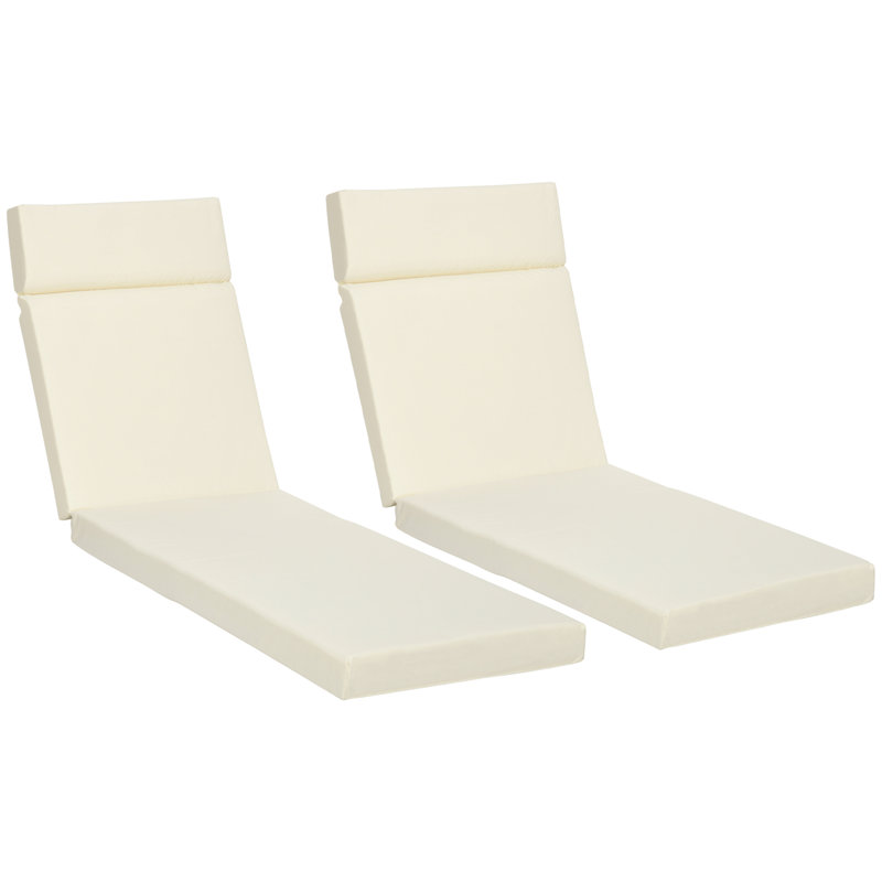 Outsunny Set of 2 Sun Lounger Cushions with Ties, White
