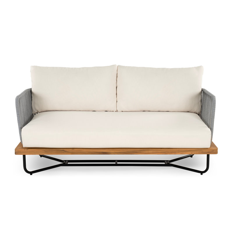 Ensemble de conversation d'extérieur 6 places en bois d'acacia avec table basse, corde beige