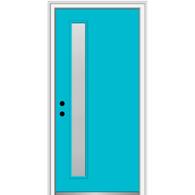 32 po x 80 po Porte de devant simple en fibre de verre noire avec verre 1 givré sur cadre 4-9 / 16 po