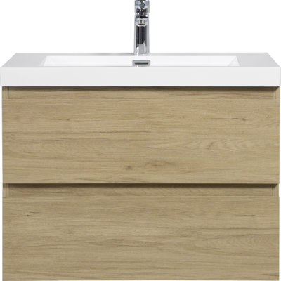 Meuble-lavabo flottant avec lavabo, meuble-lavabo mural moderne avec lavabo en résine et tiroirs à fermeture en douceur