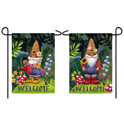 Polyester à 2 côtés 18 x 13 po gnomes drapeau de jardin