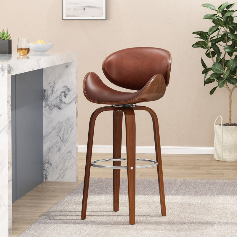 Tabouret de bar pivotant 30 po Mid-Century, Brun