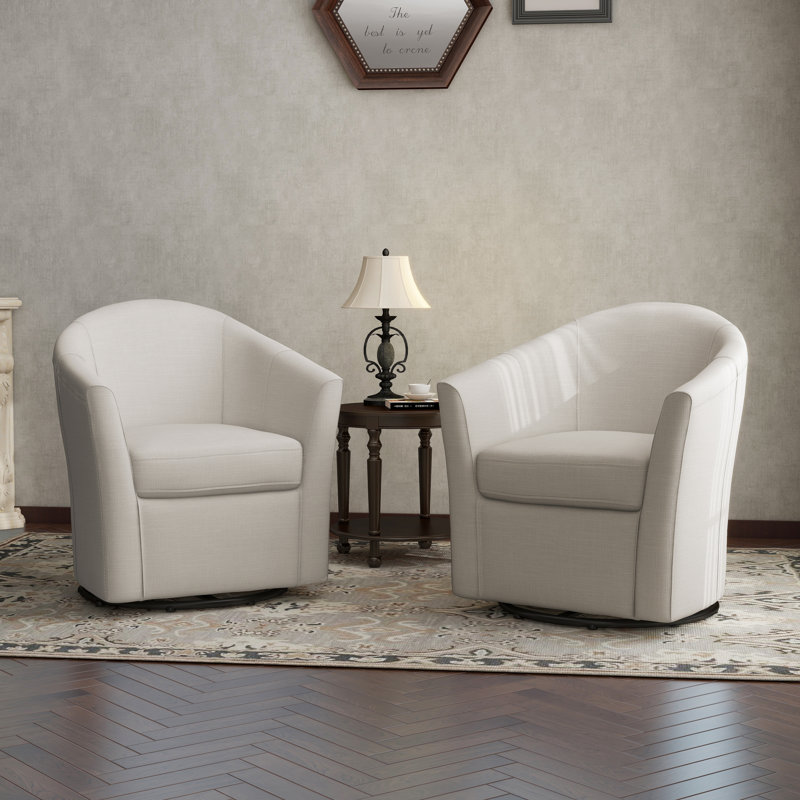 Aunna Upholstered Swivel Barrel Chair, Beige Linen Blend