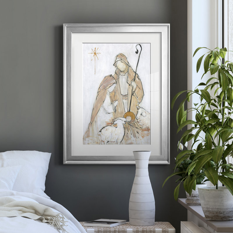 Sainte nuit en famille - Impression sur papier encadré, Papier avec cadre argenté, H 22,5 po x l 30,5 po x P 1,5 po