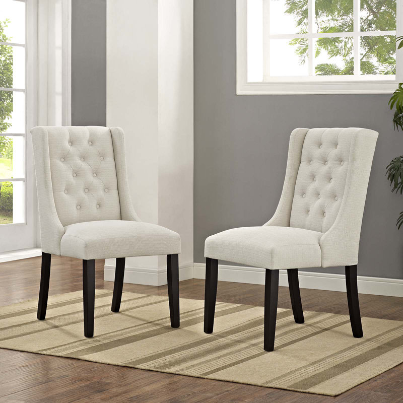 Modway Baronet Button Tufted Fabric Dining Chair, Beige, 2