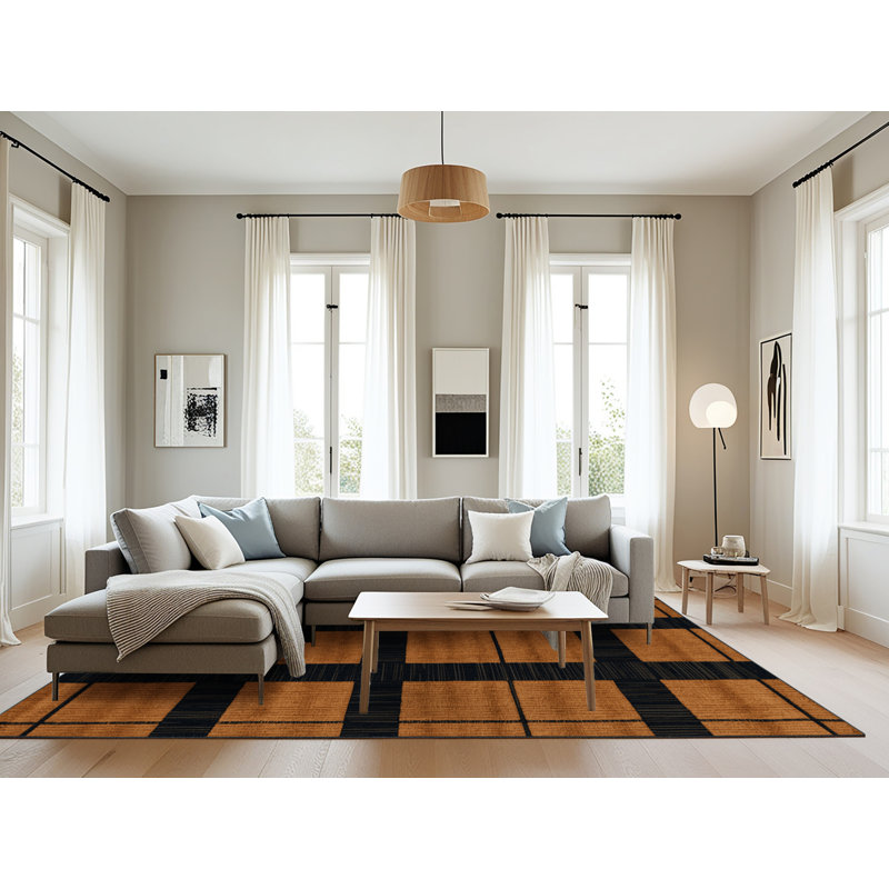 Tapis damier noir lavable à la machine, Rectangle 6 pi x 9 pi