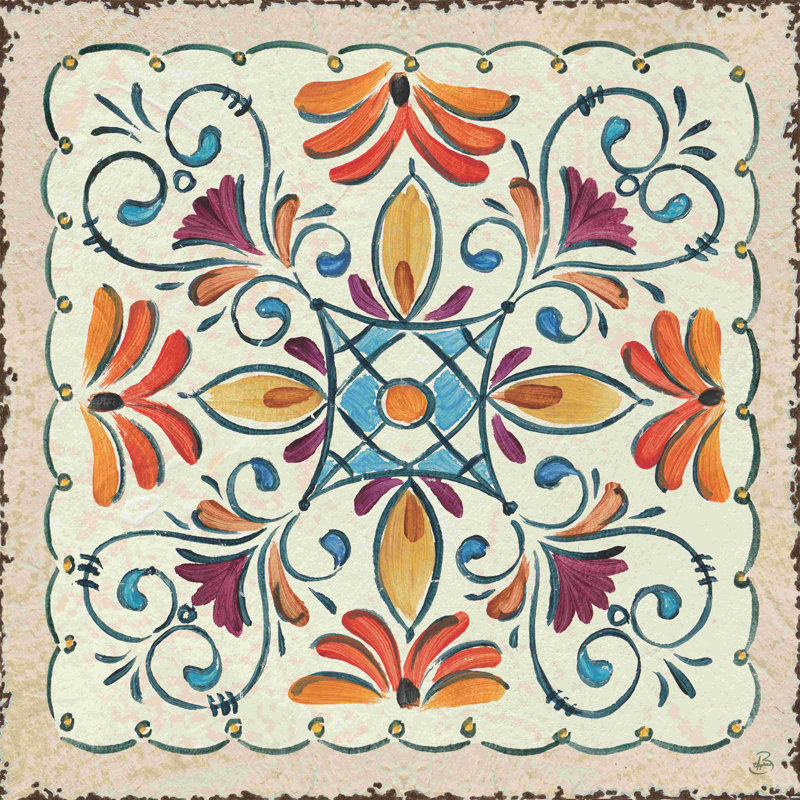 Flair méditerranéen - beige / orange / bleu, H 36 po x l 36 po