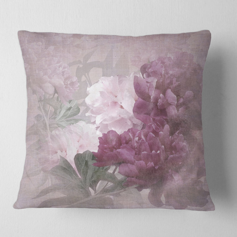 Carré, rétro fleurs mauves et roses II - coussin décoratif traditionnel, 18" x 18"