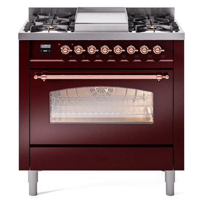 ILVE Nostalgie II Series 36 inch Dual Fuel Range with 6 Burners, Griddle (Glass Door)