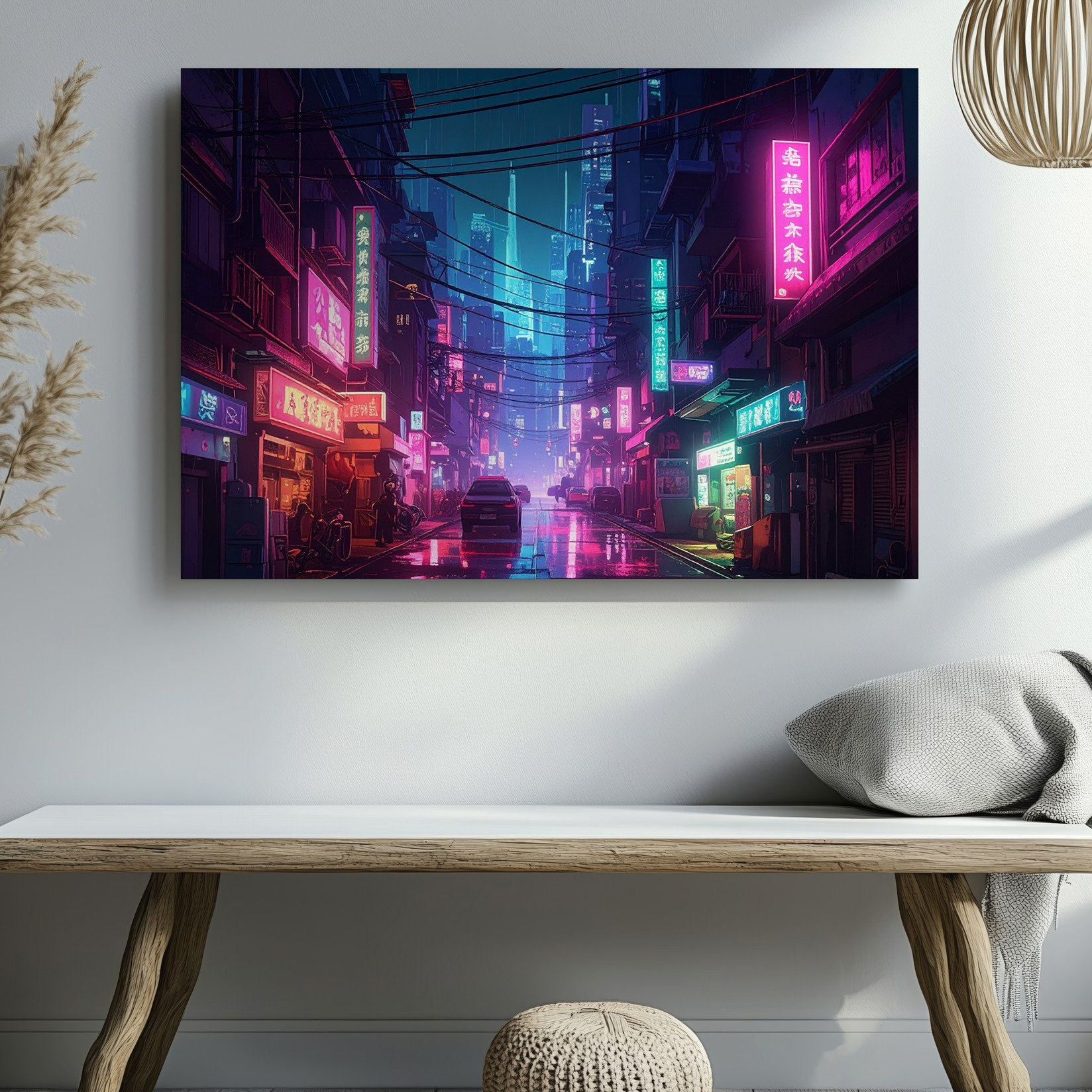 Ebern Designs Neon Night Alley Vibrant Asian Cyberpunk Street Scene ...