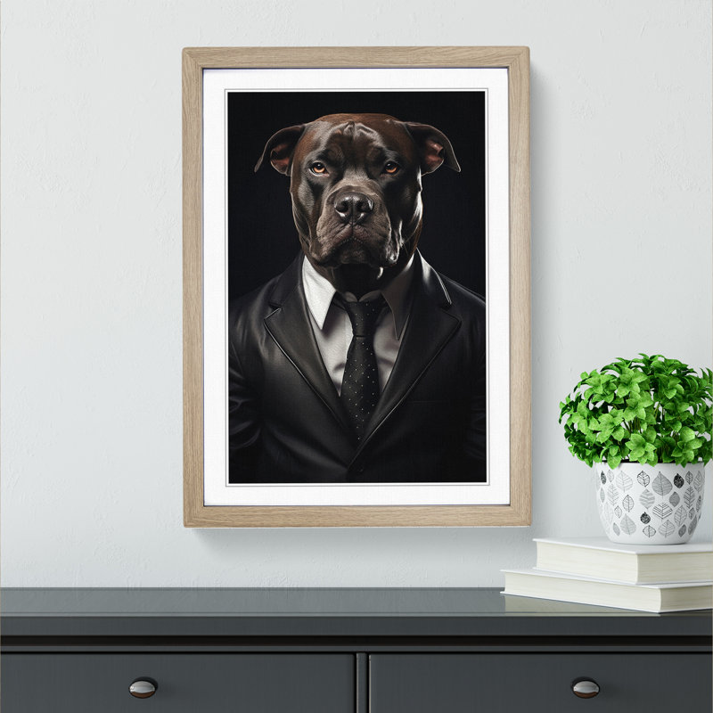 Staffordshire Bull Terrier Dadaism No.2 - Single Picture Frame Print on Wood, Oak, 34cm H x 25cm W x 2cm D