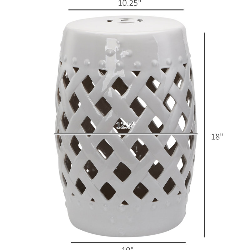 White Ceramic Patio Table With Stool, 13"x18", Woven , Strong & Stylish Deck End Solid Charming