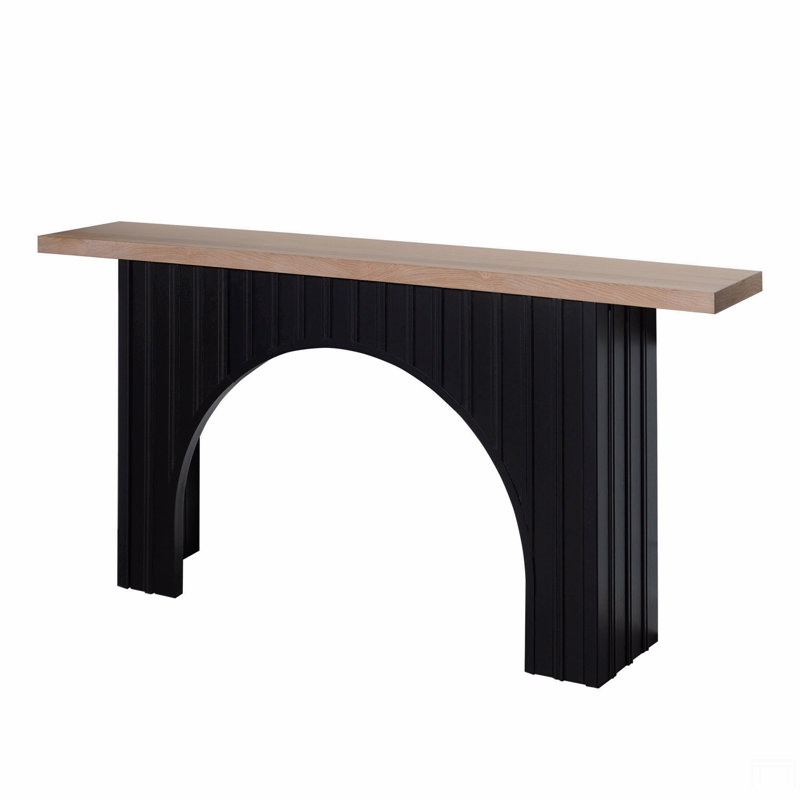 Modern Minimalist Console Table With Black Arch Base And Natural Wood Top,66In Length Console Table