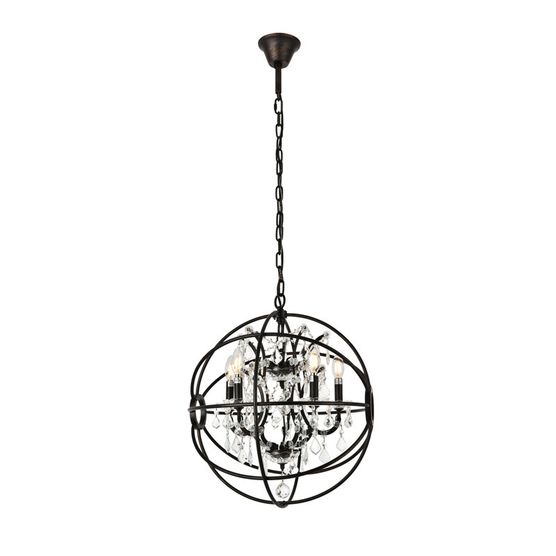 Lustre de globe 5 lumières façon bougie style bougie Svante, Bronze foncé, Cristal (transparent)