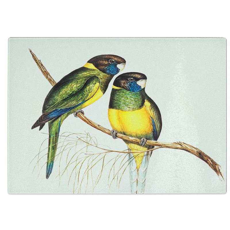 Tempered Glass Bauer's Parakeets Chopping Board, 28.5 cm W x 20 cm L