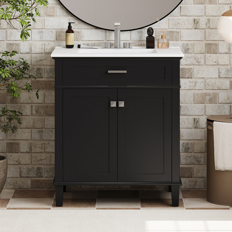 Meuble-lavabo de 30 pouces avec lavabo en céramique, porte à fermeture en douceur et tablettes réglables
