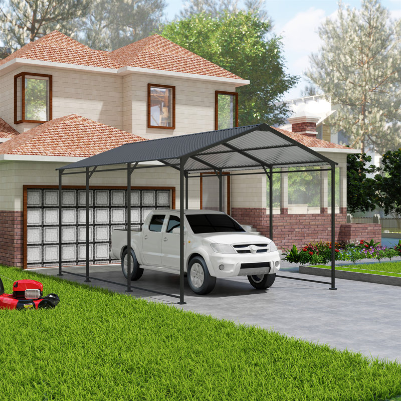 Abri de voiture en métal 10 x 15 pi robuste avec toit en acier galvanisé
