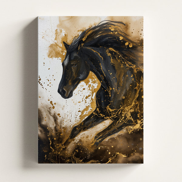 Ivy Bronx Black & Gold Horse Canvas Wall Art | Abstract Animal Painting ...