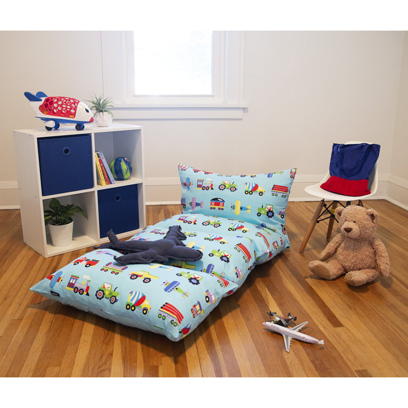 Trains, Planes & Trucks Blue Cotton Polyester Kids Floor Pillow Lounger