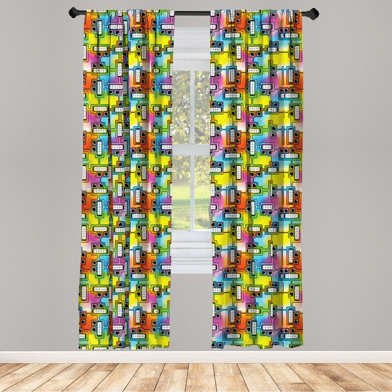 Hippie Digital Fun Characters Semi-Sheer Rod Pocket Curtain Panels, 28" x 63"