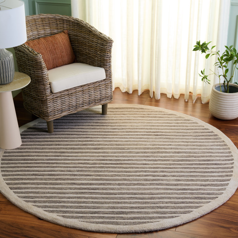 Ebony Hand Tufted Wool/Cotton Striped Rug in Brown/Ivory, Round 6'