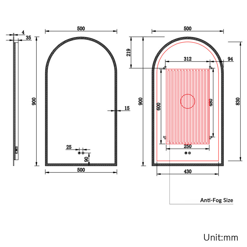 Arch Mirror, 90*50cm,Arched Bathroom Mirror