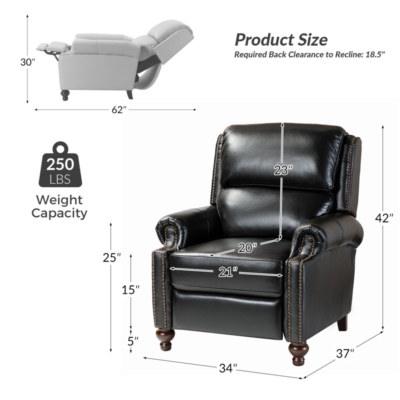 Fauteuil inclinable manuel en cuir véritable Adeesa, Cuir véritable noir